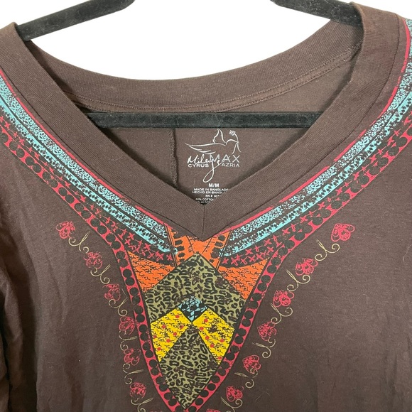 Miley Cyrus Max Azria Boho Abstract Multi-pattern V-Neck T-Shirt Dress Medium M - Picture 9 of 12